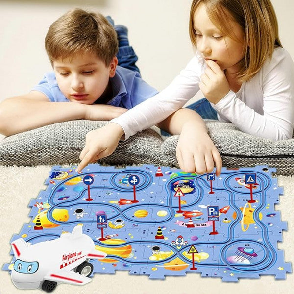 Space Theme Rail Car Puzzle Track Set – 2-in-1 Puzzle & Car Game for Kids (Ages 3–6)