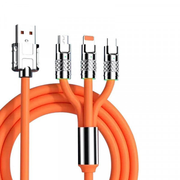 3-in-1 Fast Charging Cable – Orange | Type-C, Micro USB & iOS Compatible
