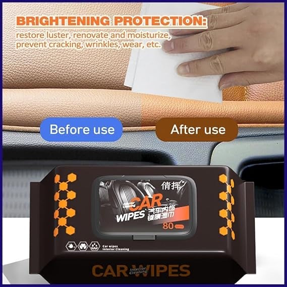 Microfiber Wet Cloth Wipes | Car Dashboard Polish, Car Scratch Remover Tissue | Car Cleaning Wipes for Leather Seat Accessories | Glass Window Cleaner (80 wipes Pack)