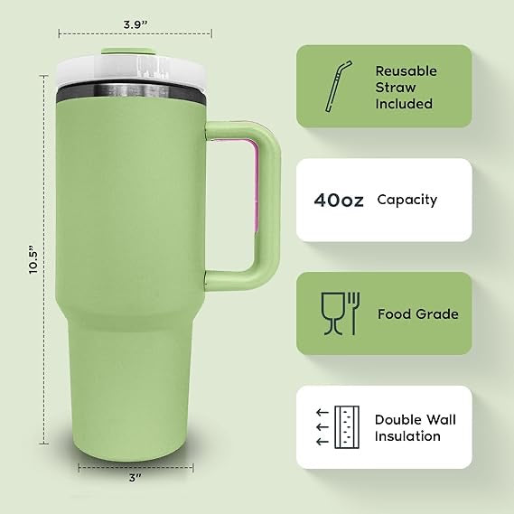 Stainless Steel Tumbler with Lid & Straw | Vacuum Insulated Tumbler | Double Wall Reusable Bottle with Handle, Leak Proof Tumbler for Office, Gym - 1200ml