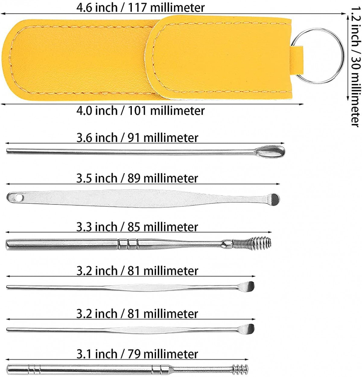 PU Leather Ear Wax Removal Kit – 6-Piece Stainless Steel Ear Cleaner Set with Travel Case