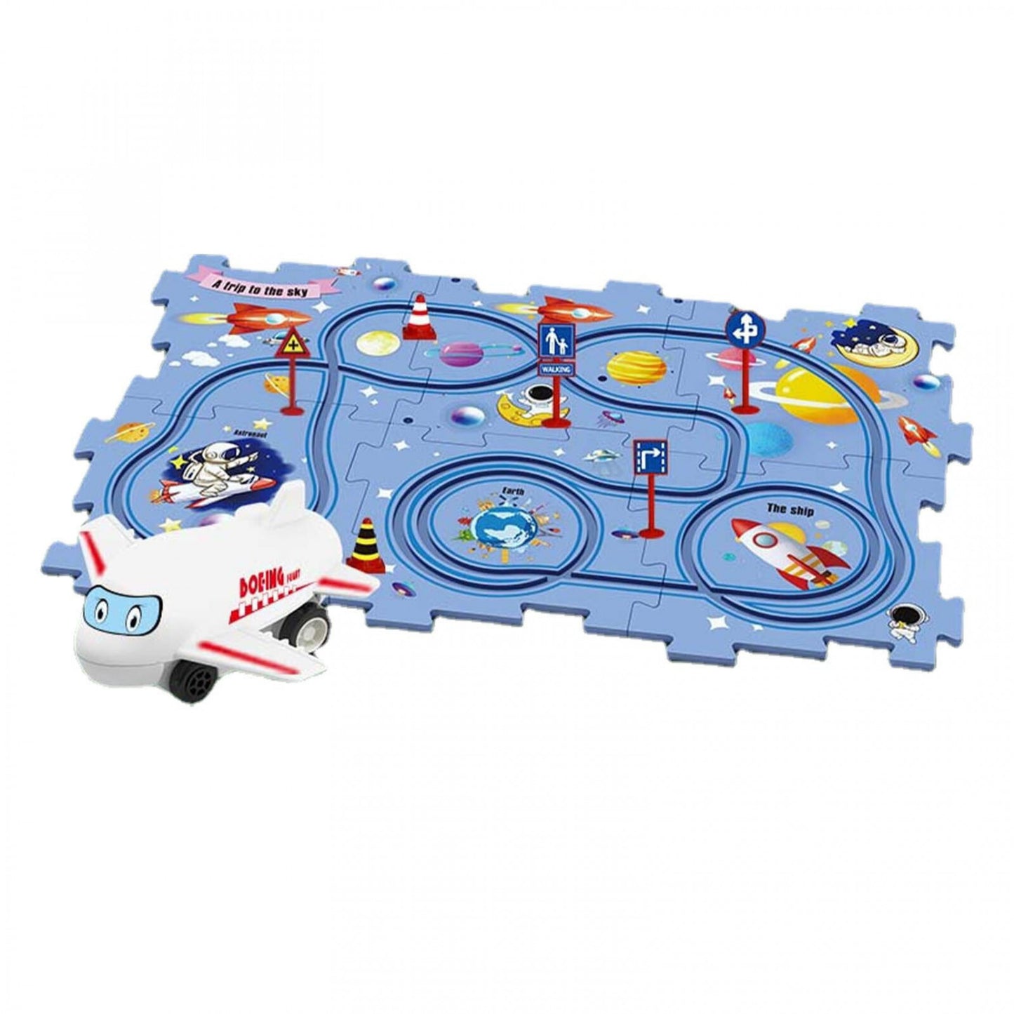 Space Theme Rail Car Puzzle Track Set – 2-in-1 Puzzle & Car Game for Kids (Ages 3–6)