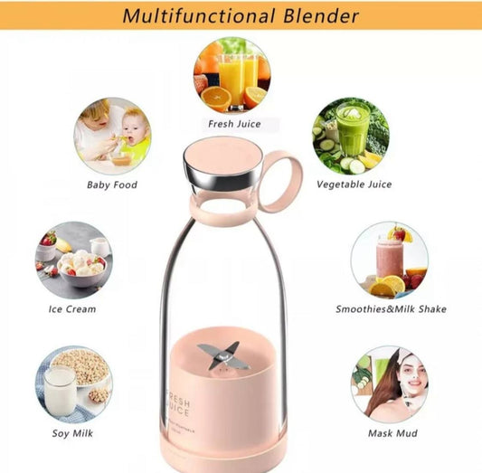 Mini Bottle Shape Portable Juicer – USB Rechargeable Personal Smoothie Blender for Home, Office & Travel