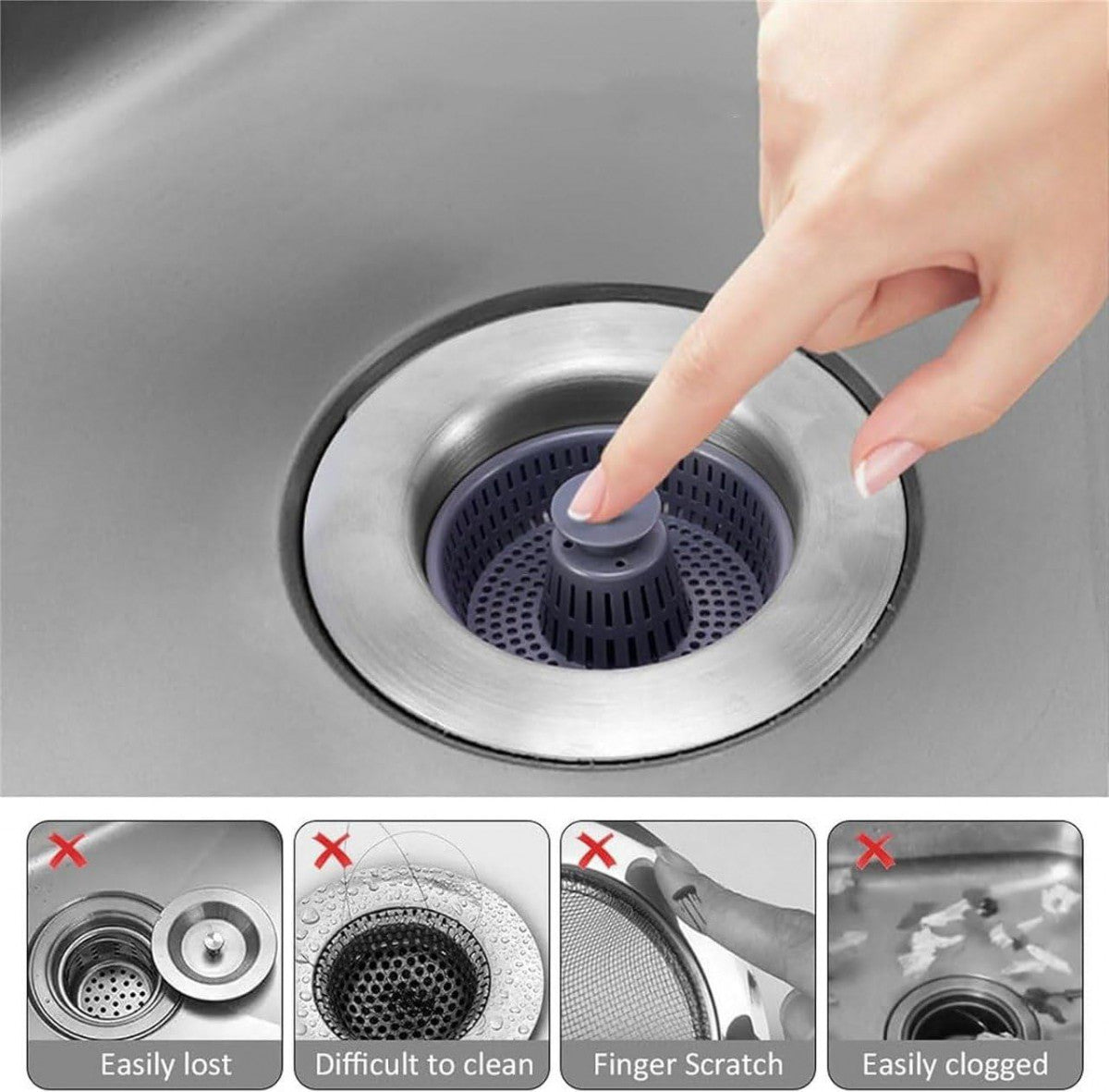 3-in-1 Kitchen Sink Drain Strainer, Stopper & Filter – Stainless Steel Pop-Up Anti-Clog Design