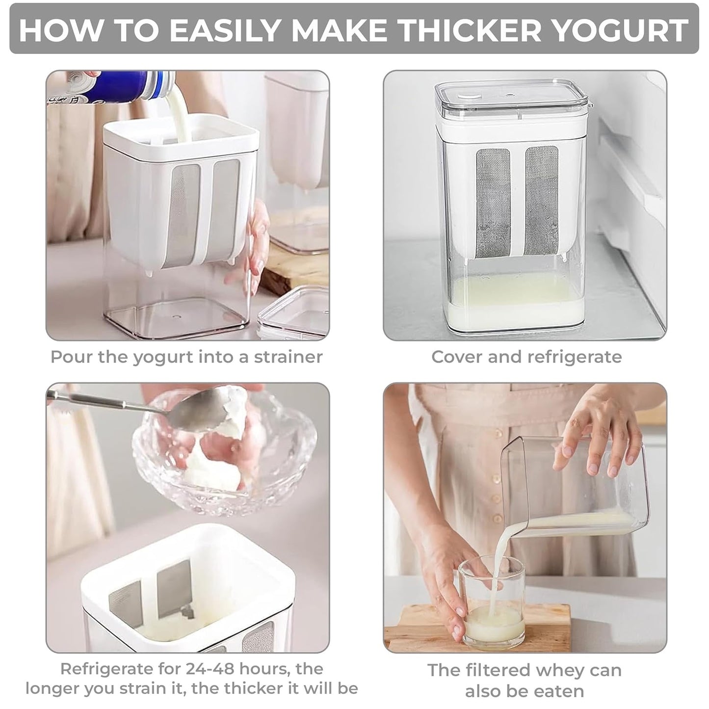 🍶 1100ML Greek Yogurt Strainer & Homemade Yogurt Maker – Large Capacity, Leak-Proof Design