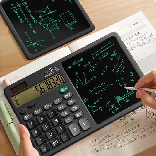 12 Digits Desktop Calculator with Large HandWriting LCD Notepad. Solar Powered Standard Function Calculator for Office, School, Home