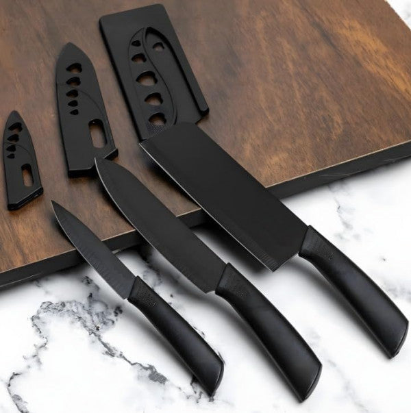 3-Piece Premium Black Kitchen Knife Set – Sharp, Stylish & Professional Cutting