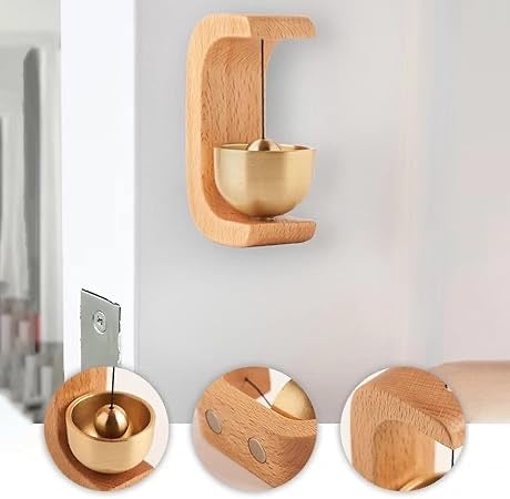 Wooden Magnetic Doorbell – Minimalist Door Chime with Brass Bell & Easy Mounting (7cm)
