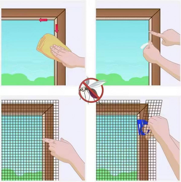 Nylon Window Screen Mesh with Self-Adhesive Tape – 150x150cm Washable & Cut-to-Size Insect Net