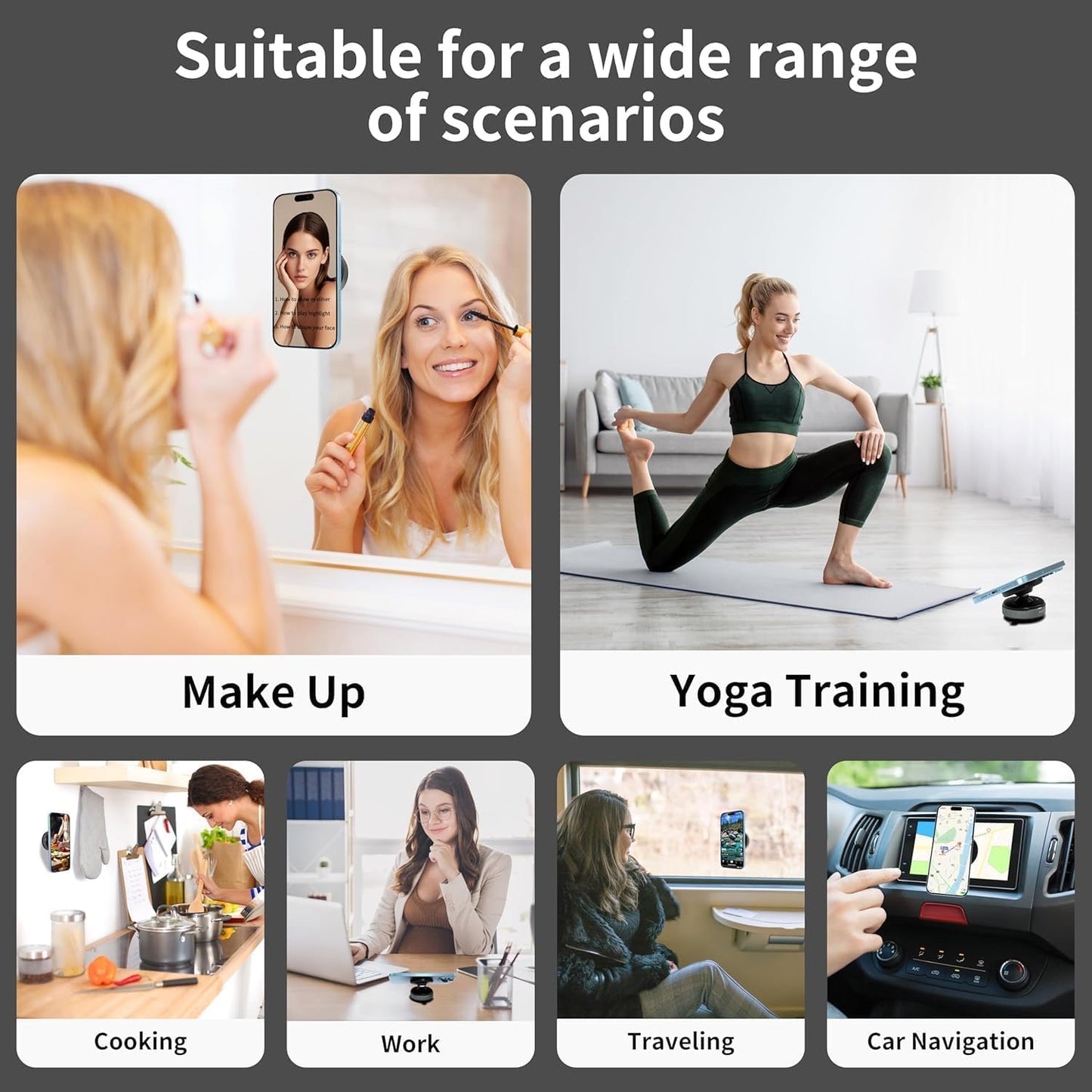 Magnetic Phone Holder for Car Strong Vacuum Suction Cup Mount with 360° Rotation Phones Holder for Car/Gym/Mirror/ Shower, Car Mount Compatible with All Mobile (Non-Extended)
Suction Cup Phone Mount, Magnetic Phone Holder for Car