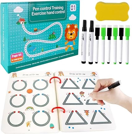 Magical Tracing Workbook Set for Kids – Reusable Calligraphy, Drawing & Writing Practice (Set of 4 Books with Pen + Refills)