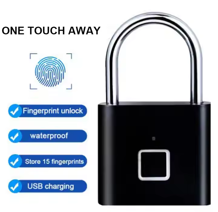 Smart Lock Fingerprint Biometric Padlock 10 Fingerprint User Rechargeable Keyless/ Passwordless Access, Battery Indicator, Waterproof For Home, Office, Suitcase Security, Locker