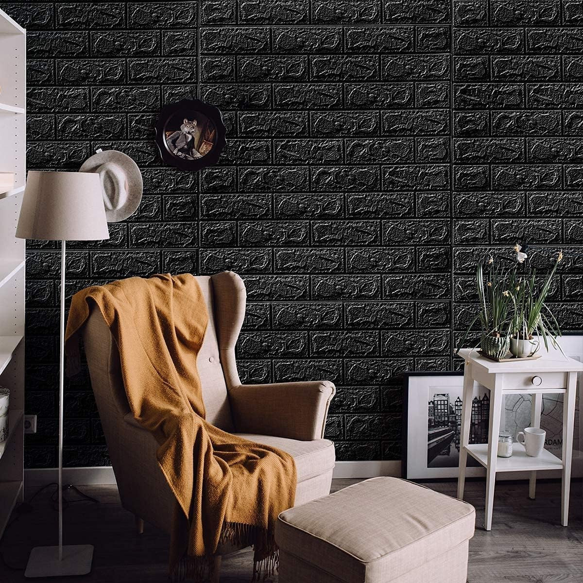 3D Black Brick Wall Stickers – Self Adhesive, Waterproof & Removable DIY Wallpaper