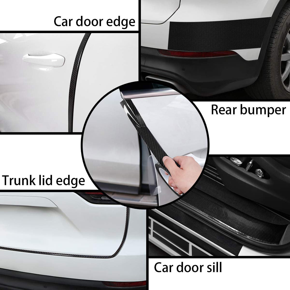 High Gloss Black Carbon Fiber Style Anti-Scratch Edge Guard Step Decoration Waterproof Tape | Small Car Door Seal Tape
