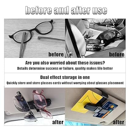 Car Sunglass Holder Clip | 180° Rotating Sun Visor Eyeglasses Storage Mount with Card Ticket Clip | Universal Fit for All Cars – Black & Silver