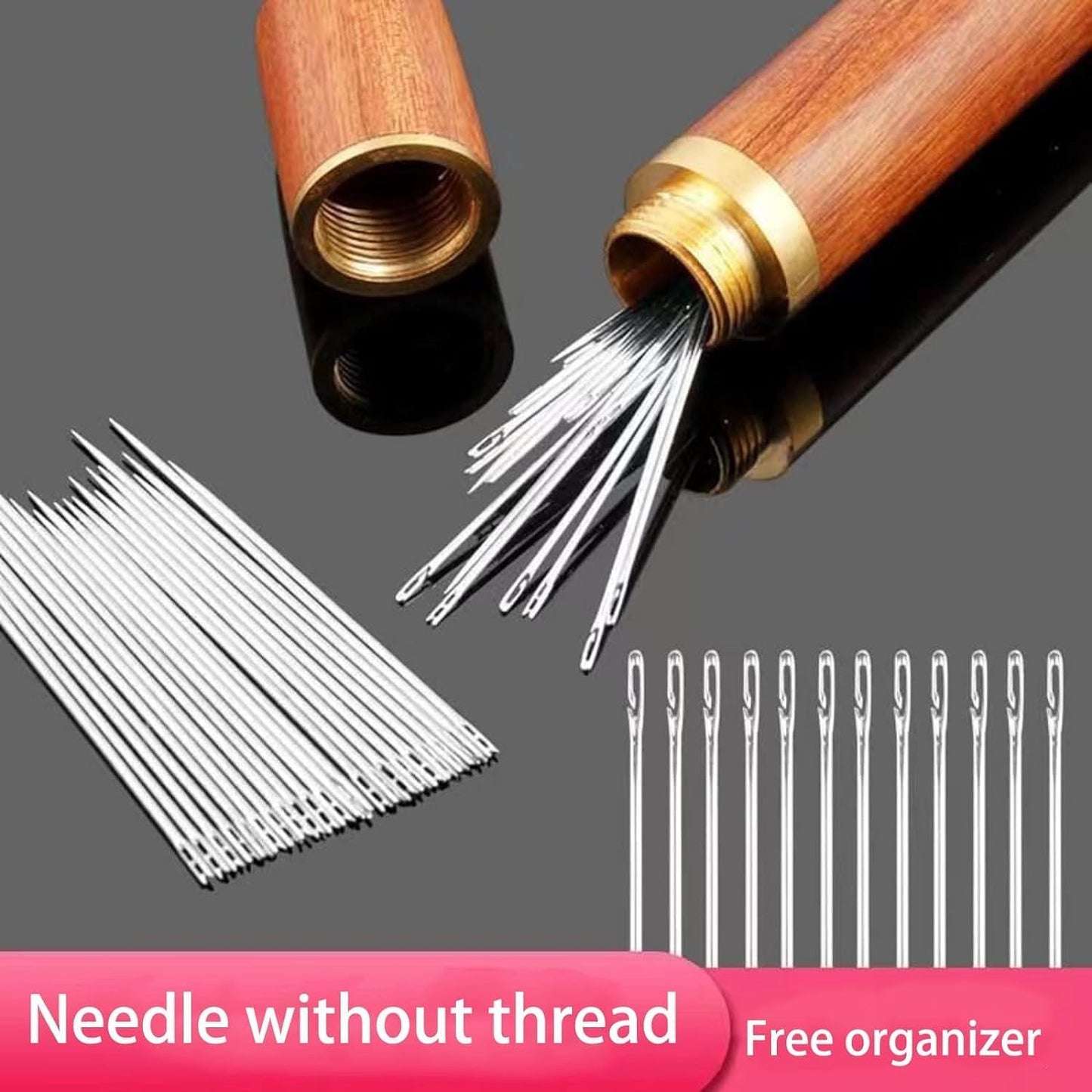 30 PCS Self-Threading Needle Set with Wooden Storage Case – Easy Thread Quilting & Sewing Needles