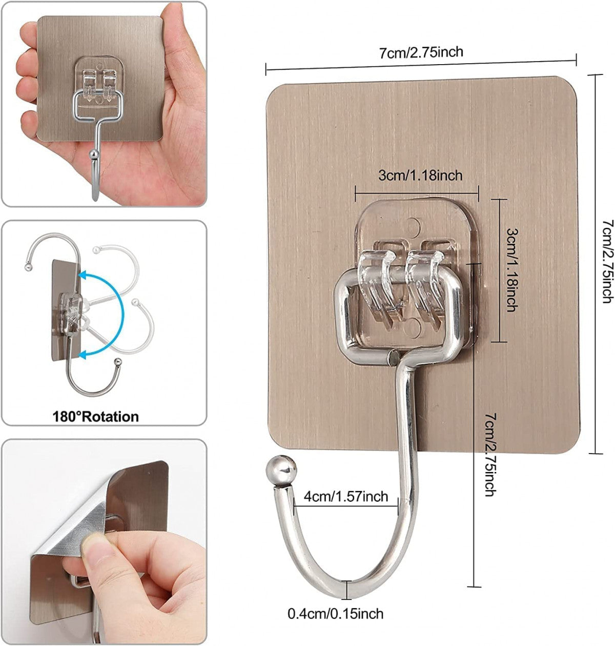 Golden Large Adhesive Wall Hooks – Heavy Duty, Rustproof & Drill-Free Hangers