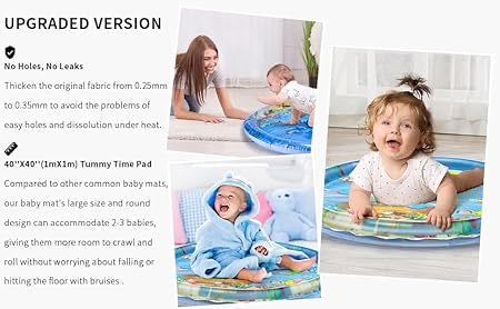 Tummy Time Water Mat Inflatable Round Shape Baby Water Play Mat for Babies and Toddlers Baby for 3 to 24 Months