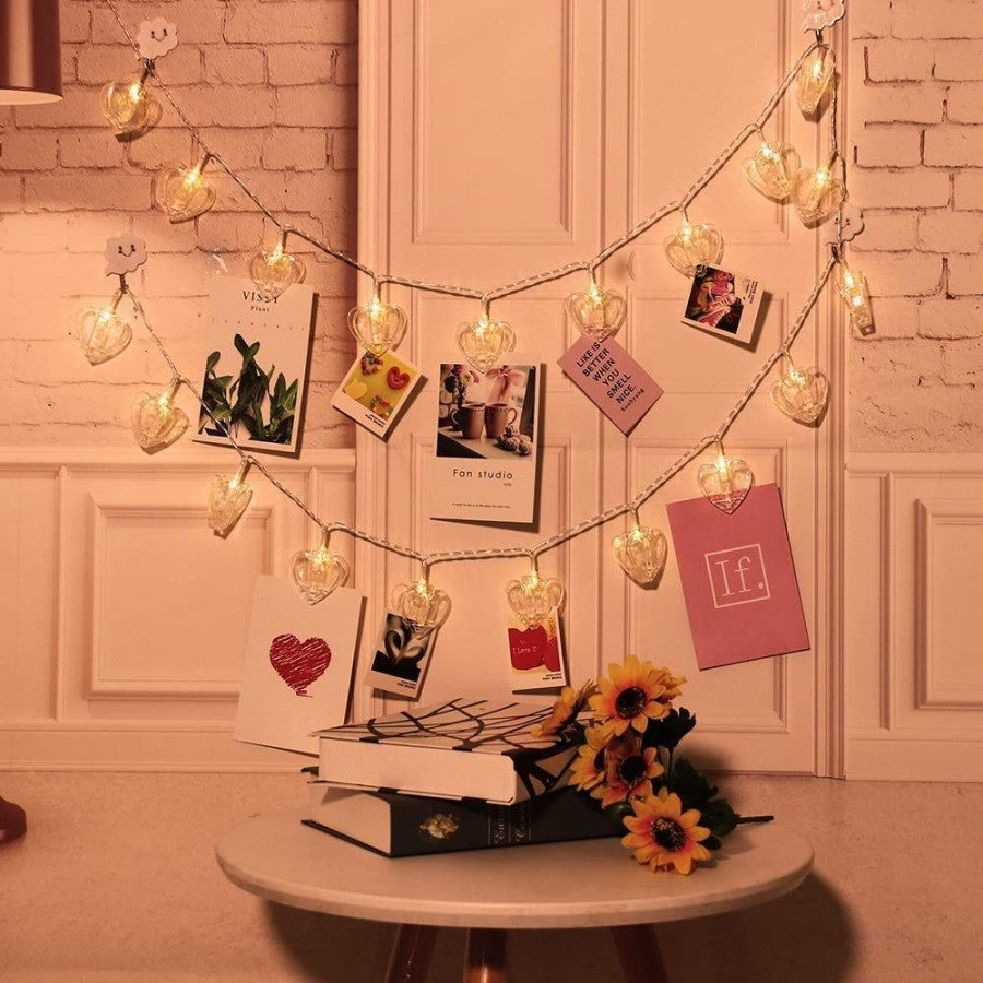 Heart Shape LED Photo Clip String Lights – 10 Clips, 3M Warm White Decoration