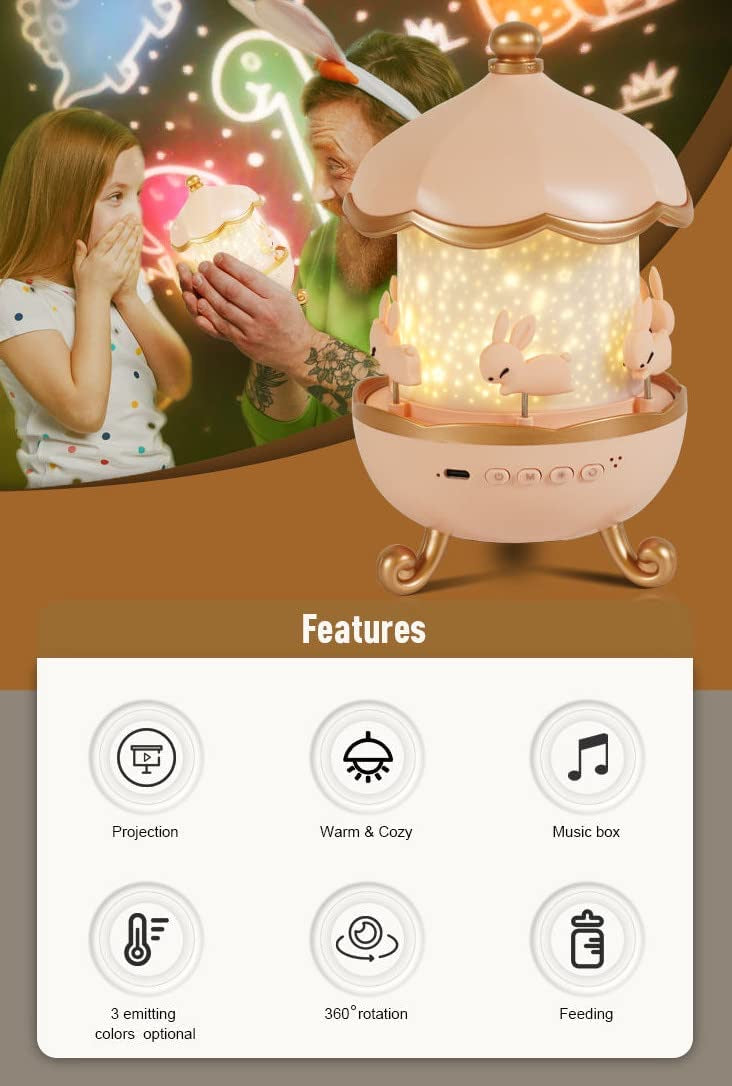 🐰 Rabbit Night Light Projector – Rechargeable LED Baby Lamp with Remote Control