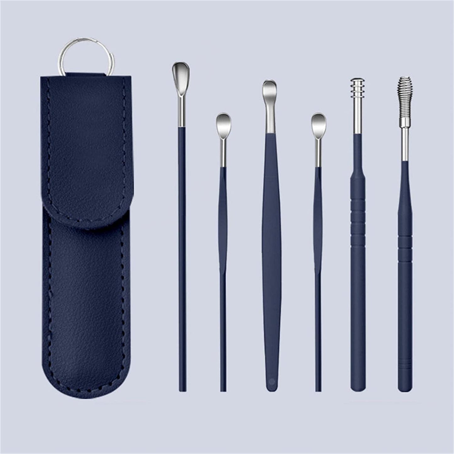 PU Leather Ear Wax Removal Kit – 6-Piece Stainless Steel Ear Cleaner Set with Travel Case