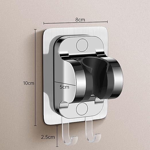 Heavy-Duty Adhesive Shower Head Holder | No-Drill Wall Mount | 90° Adjustable Angle & Built-In Hook | Universal Bathroom Fit