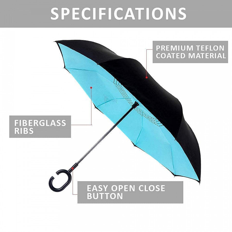 Reverse Folding Umbrella with C-Handle – Windproof, UV Protection & Hands-Free Grip