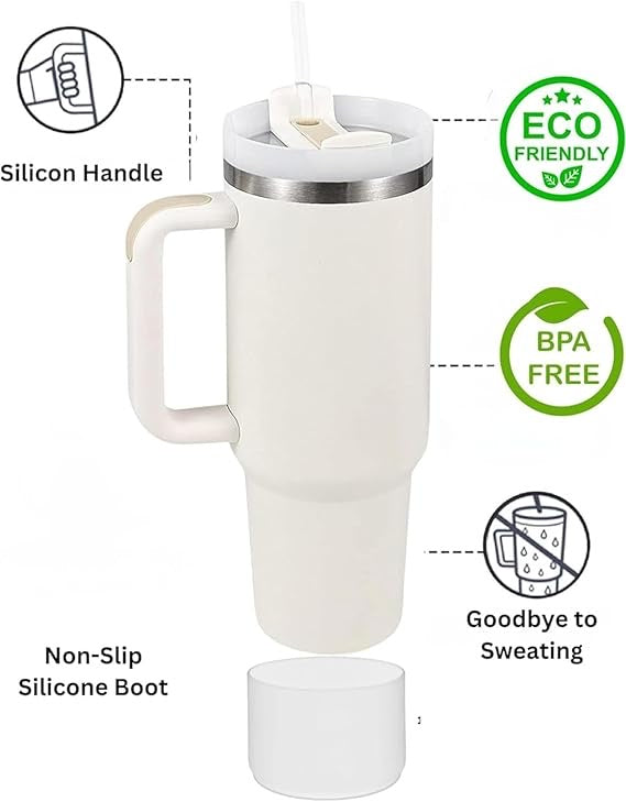 Stainless Steel Tumbler with Lid & Straw | Vacuum Insulated Tumbler | Double Wall Reusable Bottle with Handle, Leak Proof Tumbler for Office, Gym - 1200ml