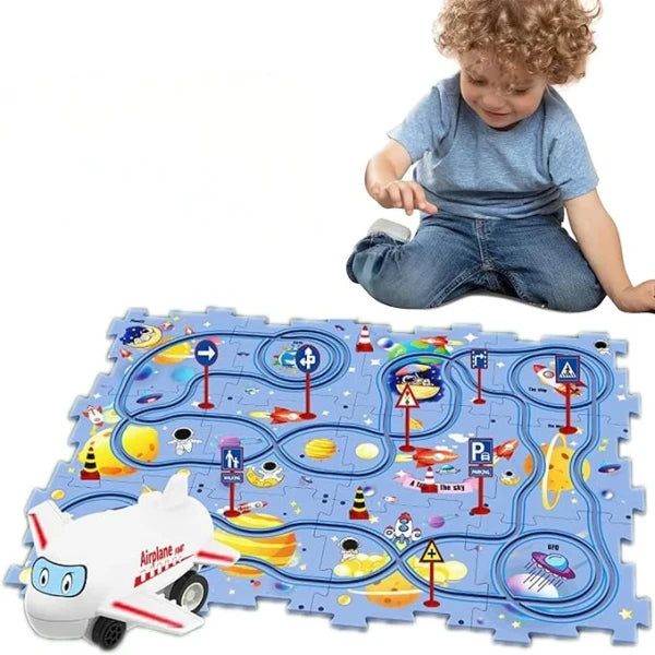 Space Theme Rail Car Puzzle Track Set – 2-in-1 Puzzle & Car Game for Kids (Ages 3–6)