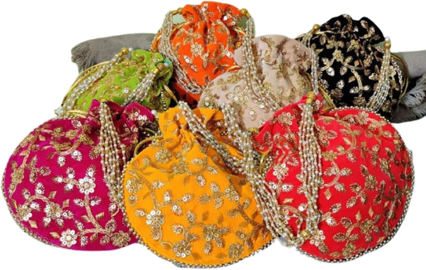 Potli Bag For Women Ethnic Designer Embroidery
Work Batwa Pearls Handle With Intricate