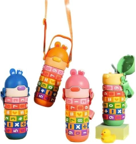 Kids Water Bottle with Carrying - Girls and Boys
Drinking Bottle For School, Cartoon Straw Water Cup with Strap BPA Free, for School, Work, Travel