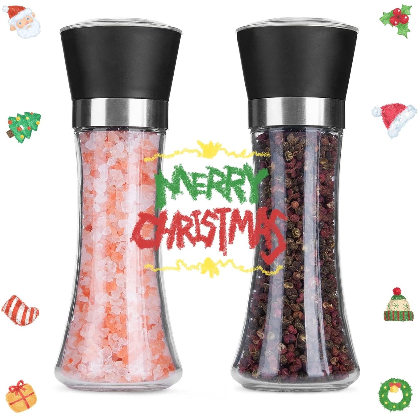 Glass Salt & Pepper Grinder Set – Adjustable Stainless Steel Mills with Ceramic Crusher