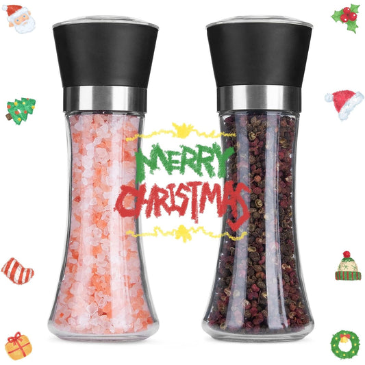 Glass Salt & Pepper Grinder Set – Adjustable Stainless Steel Mills with Ceramic Crusher