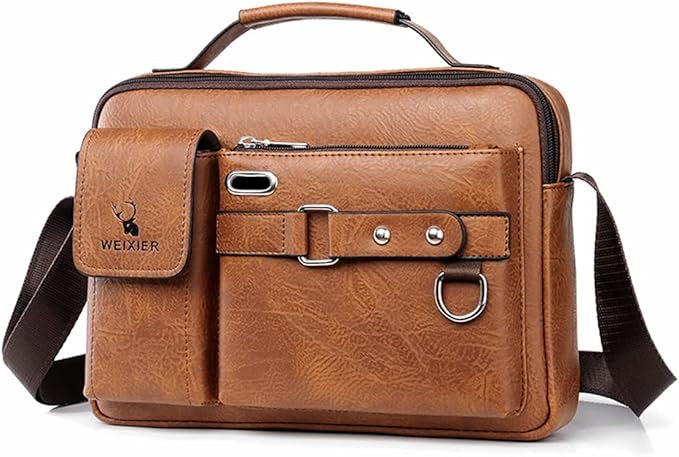 Vintage Leather Shoulder Bag for Men – Buffalo Leather Messenger Bag with Adjustable Strap & Large Storage