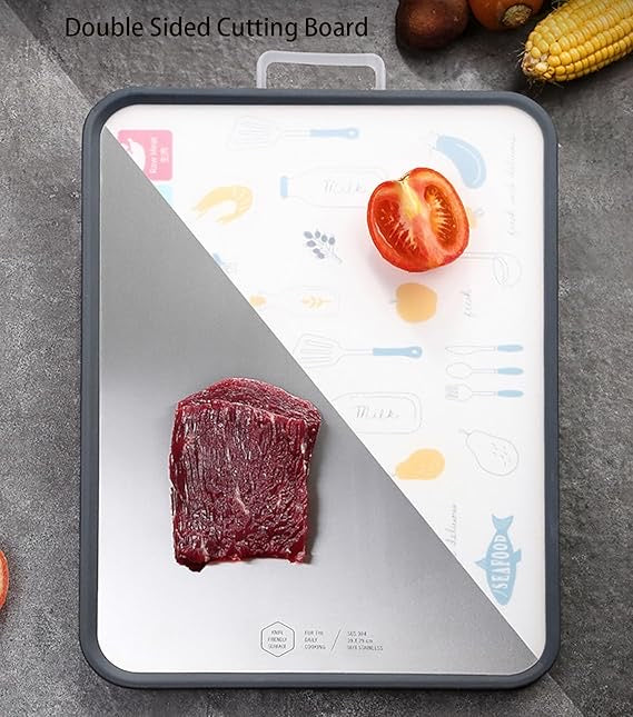 Double-Sided Cutting Board (40x27cm) | 304 Stainless Steel + Food Grade PP | Anti-Slip, Durable & Easy to Clean