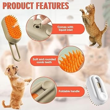 3-in-1 Cat Steam Brush – Shedding, Cleaning & Massage Grooming Comb with One-Touch Spray