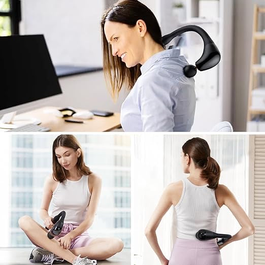 Deep Tissue Massage Gun with Extended Handle – 5 Speed Percussion Massager | 4 Heads for Full Body, Neck, Back & Leg Pain Relief | Rechargeable & Ergonomic Design