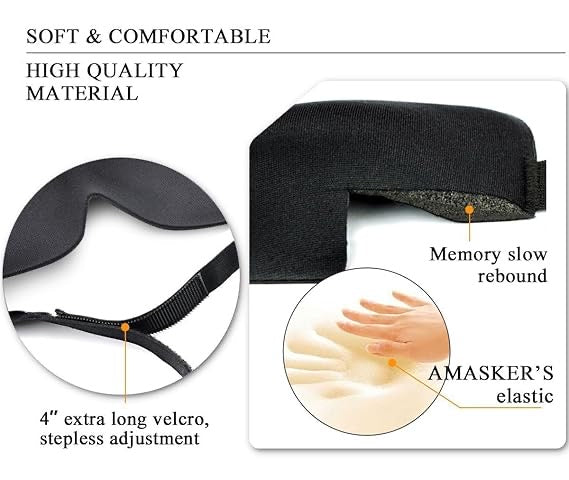 3D Contoured Sleep Mask – 100% Light Blockout, Adjustable Soft Eye Shade for Travel, Naps & Shift Work