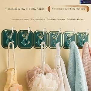6-Clip Self-Adhesive Hanger Hooks (Set of 6) – Waterproof, Heavy-Duty No-Drill Wall Hooks for Kitchen, Bathroom & Bedroom