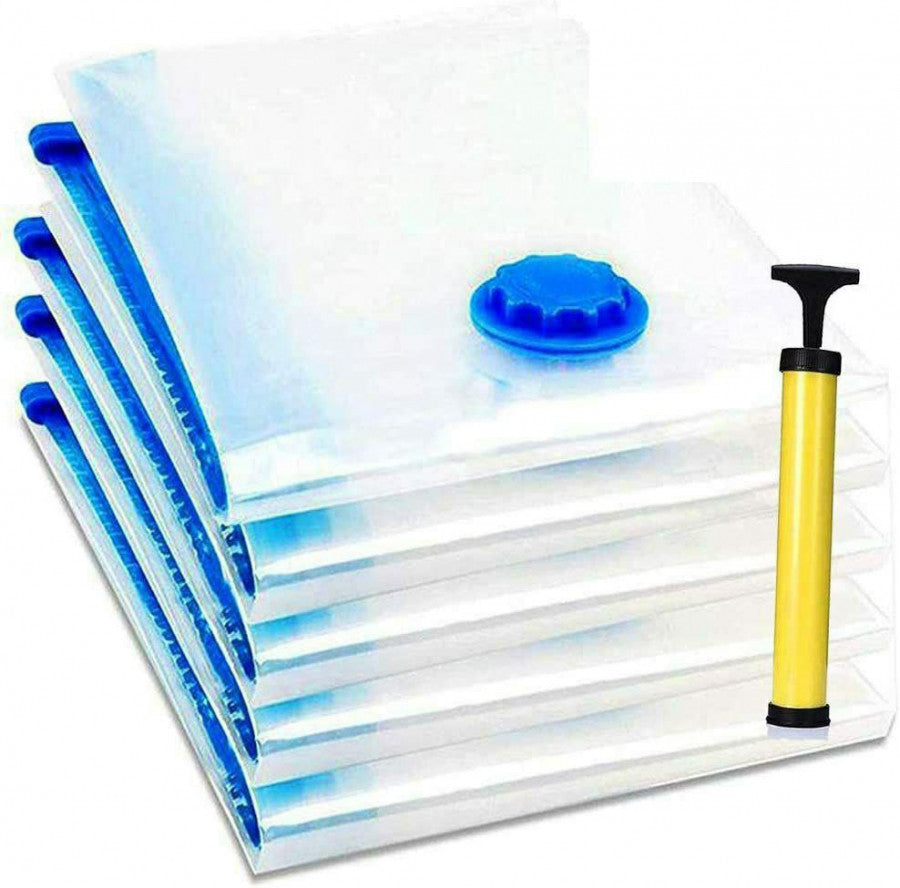 5 Pcs Vacuum Seal Storage Bags with Pump – Reusable Space Saver Compression Organizer for Clothes, Blankets & Travel