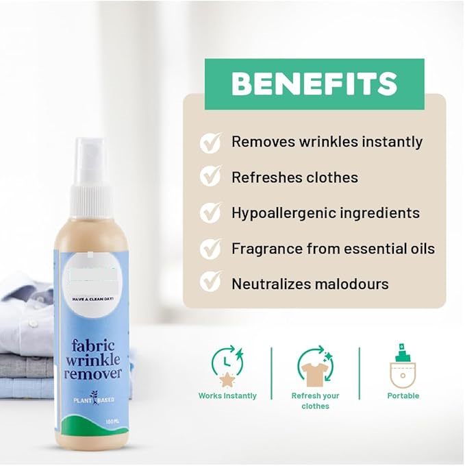 Plant Based Fabric Wrinkle Remover, Removes Creases And Odor, Biodegradable And Non-toxic - 100ml Pack