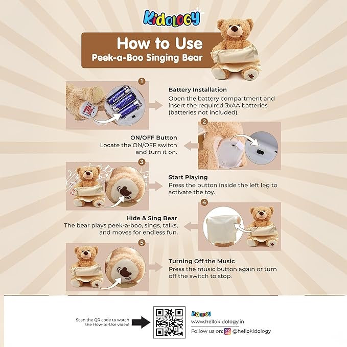 Peek-A-Boo Plush Toy - Interactive Brown Teddy Bear with Hide and Seek & Music Features, Stuffed Cartoon Toy for Kids