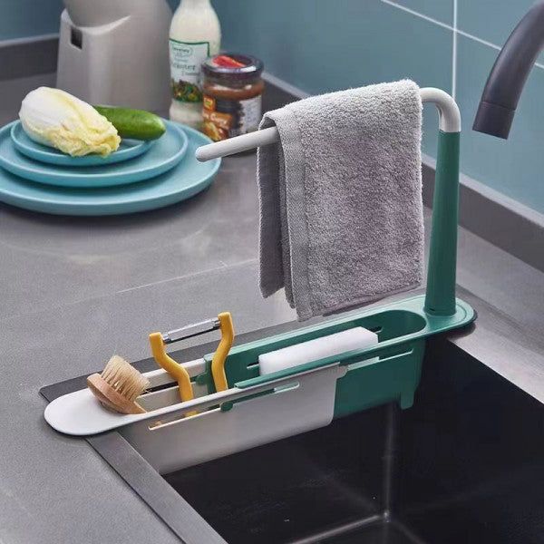 Plastic Long Soap Sink Shelf Holder – Adjustable Kitchen Sink Organizer