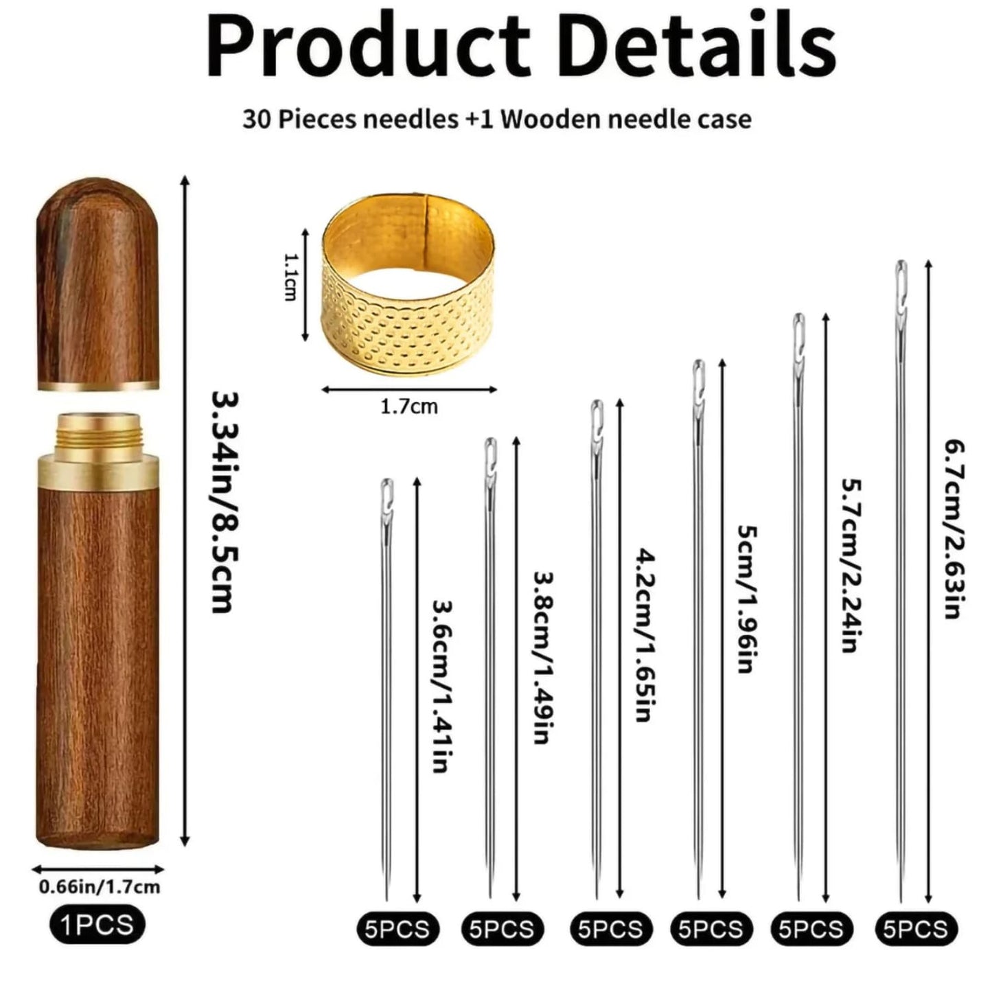 30 PCS Self-Threading Needle Set with Wooden Storage Case – Easy Thread Quilting & Sewing Needles