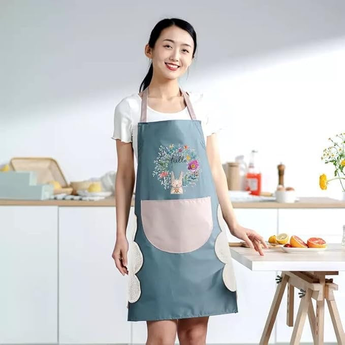 Cute Kitchen Apron Cooking Apron for Women Couple Waterproof with Pocket and Hand-Wiping Area Apron for Cooking, BBQ, Kitchen, Garden