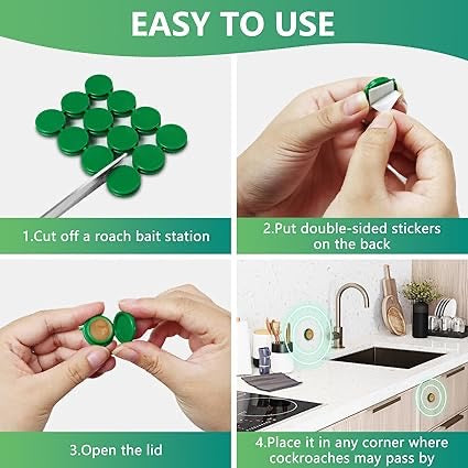 Natural Roach Bait Stations – Non-Toxic Cockroach Killer & Repellent | Indoor/Outdoor 12-Pack, Long-Lasting Nest Elimination