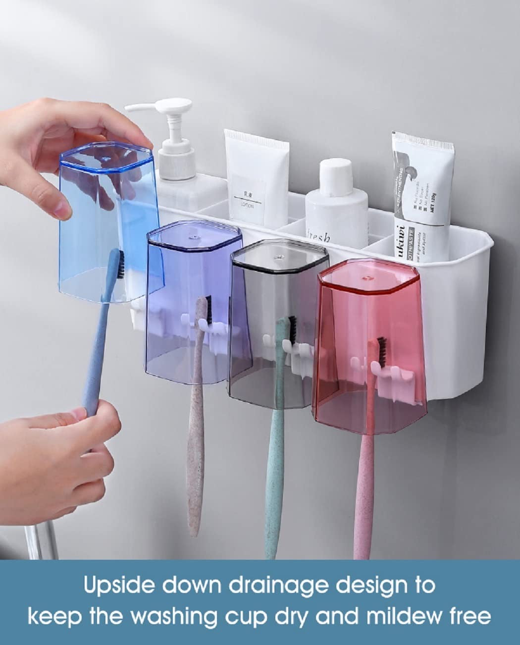 Plastic Toothbrush Holder Wall Mounted, Toothbrush Holders For Bathroom, Brush Holder For Bathroom Wall Mounted, Bathroom Organizer Toothbrush Holder Wall Mounted, Tooth Brushes Holder, for Bathroom, Brush Holder for Bathroom Wall Mounted (4 Cup)
