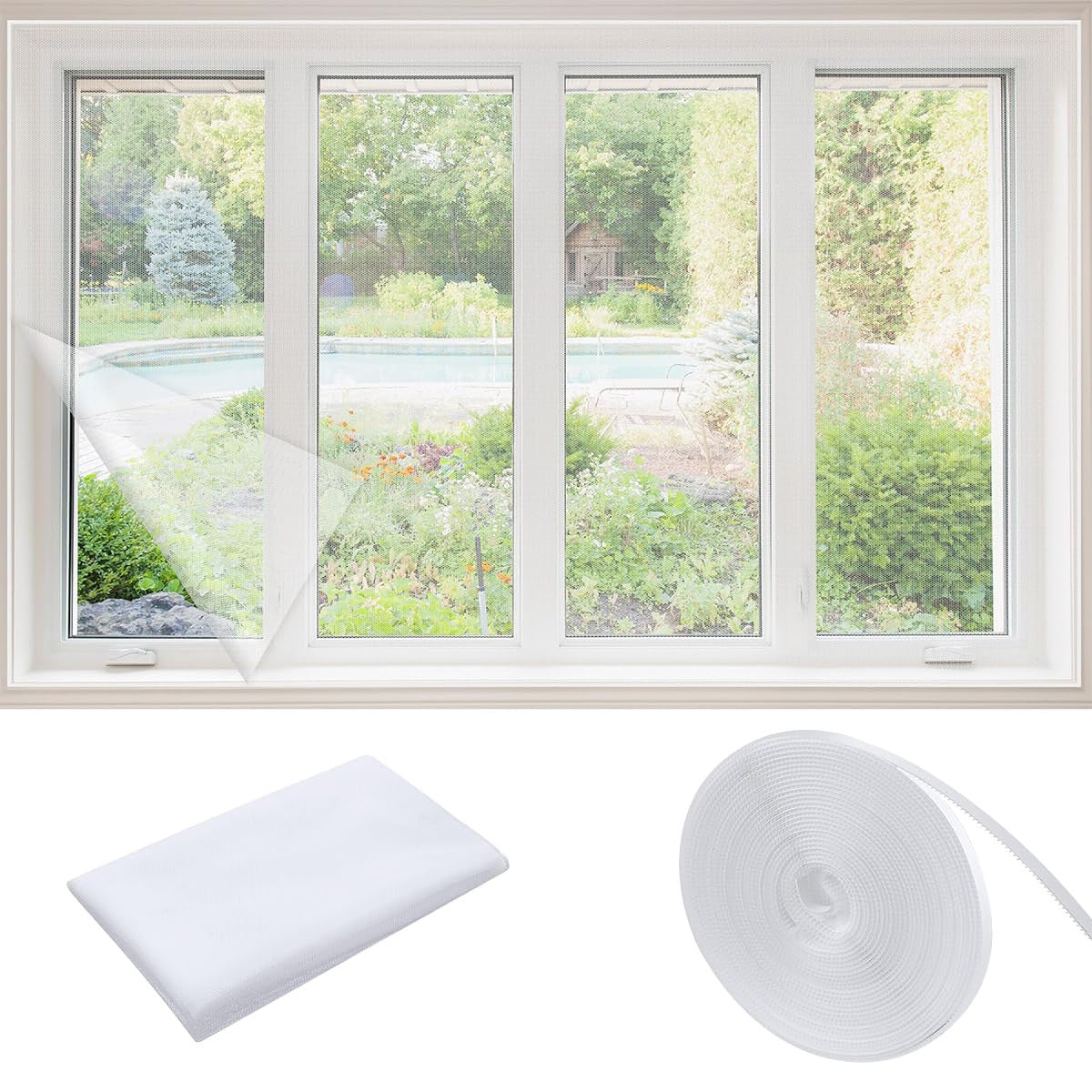 Nylon Window Screen Mesh with Self-Adhesive Tape – 150x150cm Washable & Cut-to-Size Insect Net