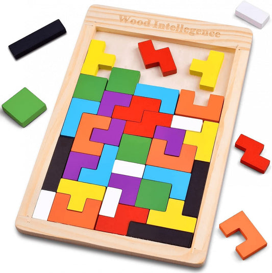 WOODEN INTELLIGENCE PUZZLE – Educational Wooden Pattern Blocks for Kids (3+)