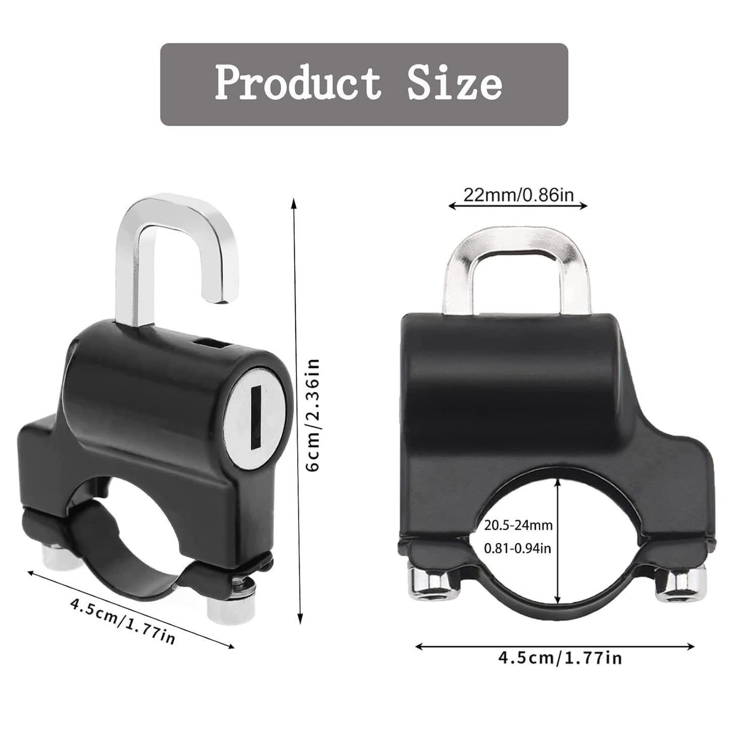 Heavy-Duty Bike Helmet Lock – Anti-Theft Zinc Alloy Handlebar Lock with 2 Keys